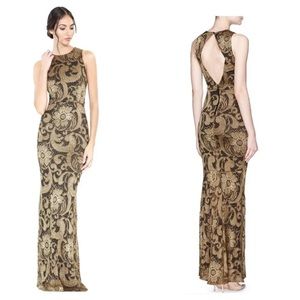 NWOT RARE Alice + Olivia
Roxie Floral-Lace Diamond-Back Gown, Bronze. Size 4